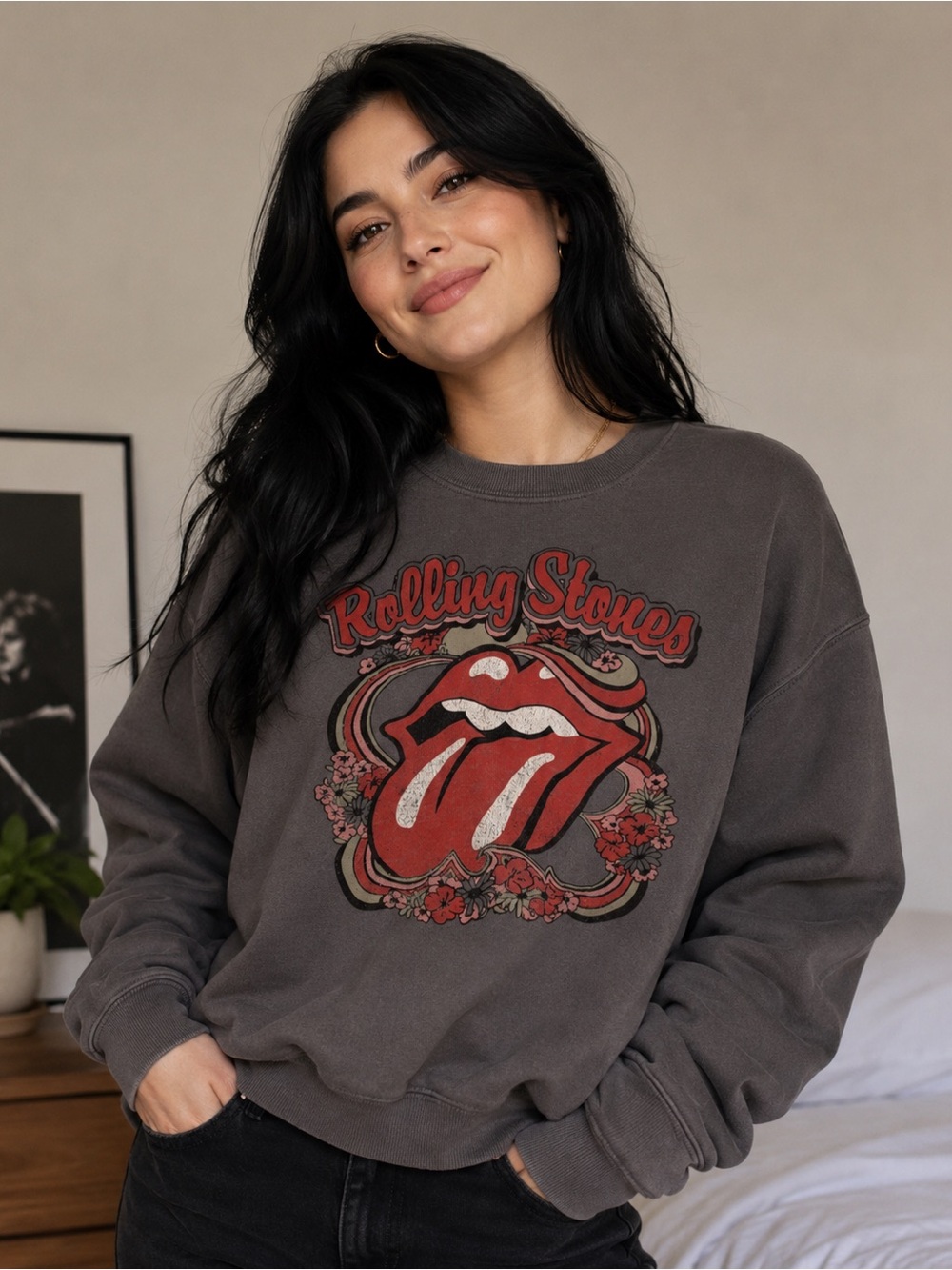 Rolling Stones Gray Cotton Blend Lightweight Sweatshirt